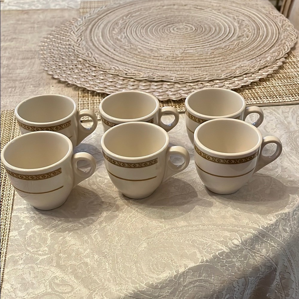 Shenango China Elegant Cream and Gold Tea Cups Vintage Set of 6
